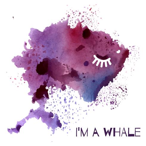 Watercolor whale purple, painted in watercolor Rorschach blot vector