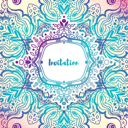 Delicate wedding invitations in ethnic Indian style.  vector