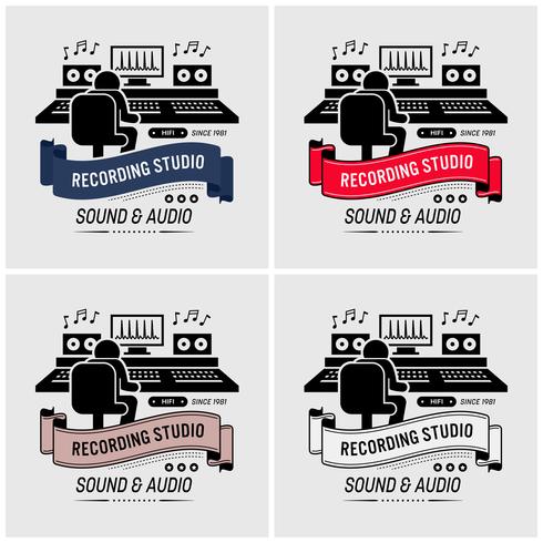 Recording studio and sound engineering logo design.  vector