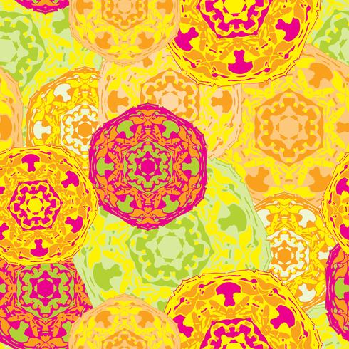 Modelo inconsútil gitano de mandalas redondas multicoloras abstractas. vector