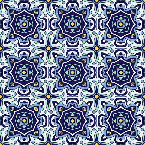 Blue ornament traditional Portuguese azulejos. Oriental seamless pattern  vector