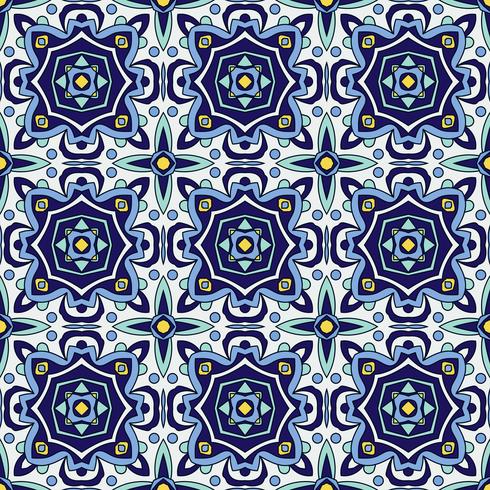 Blue ornament traditional Portuguese azulejos. Oriental seamless pattern  vector