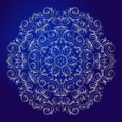 Mandala, amulet. Esoteric silver symbol on a blue background. vector