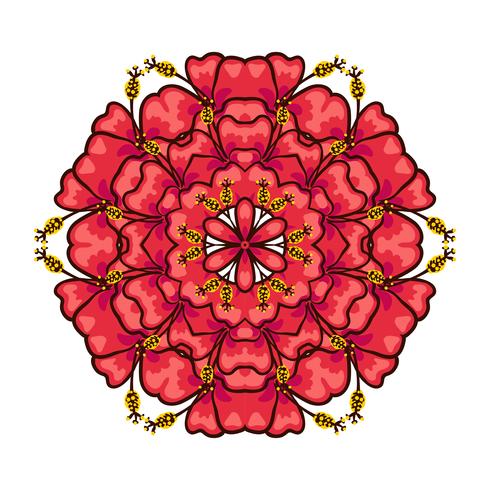 Round ornament style psychedelic 60s of tropical plant and elements vector