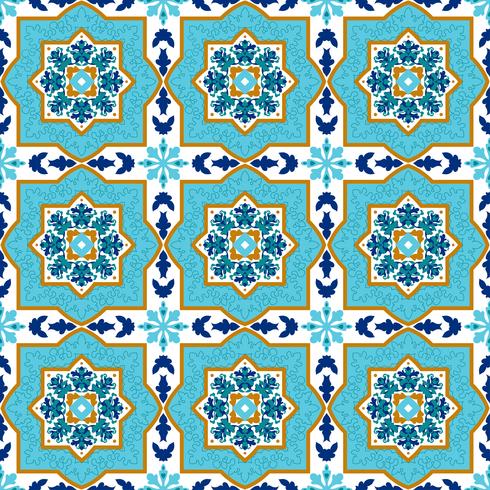 Portuguese azulejo. White and blue patterns.  vector