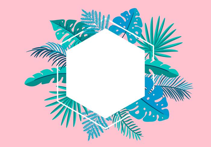 Summer Vector floral frame tropical leaves palm with place for text. color design elements for print, greeting card. isolated illustration on pink background