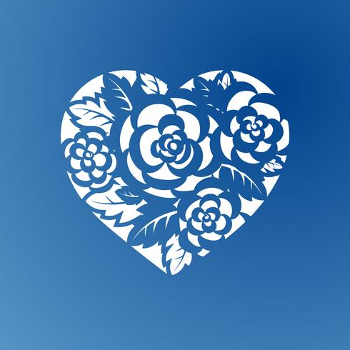 Plantilla de corazón con rosas para corte láser. vector