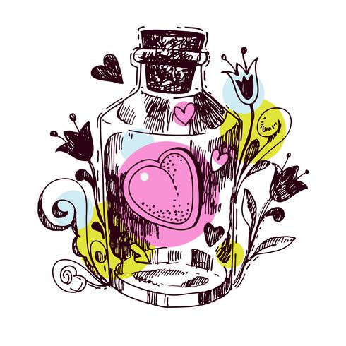 Poción de amor romántico. Corazon de un elixir vector