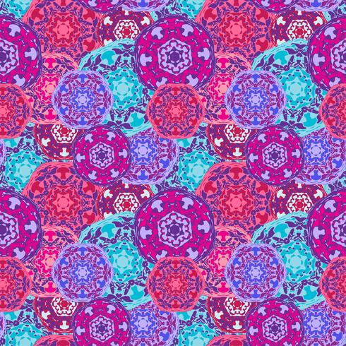 Modelo inconsútil gitano de mandalas redondas multicoloras abstractas. Origen étnico vector