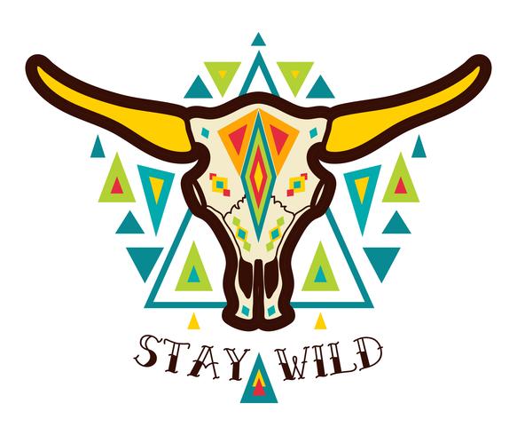 Cow skull in boho style. American native vector