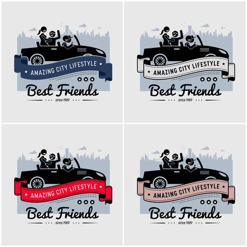 Best friends and friendship logo or banner design.  vector