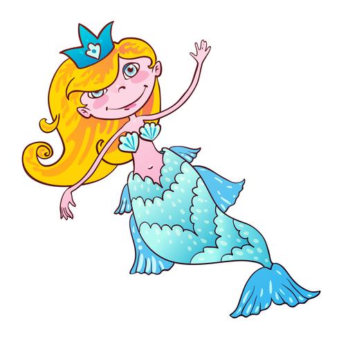 Cariño sirena Kawaii niña princesa marítima de Naiad. vector