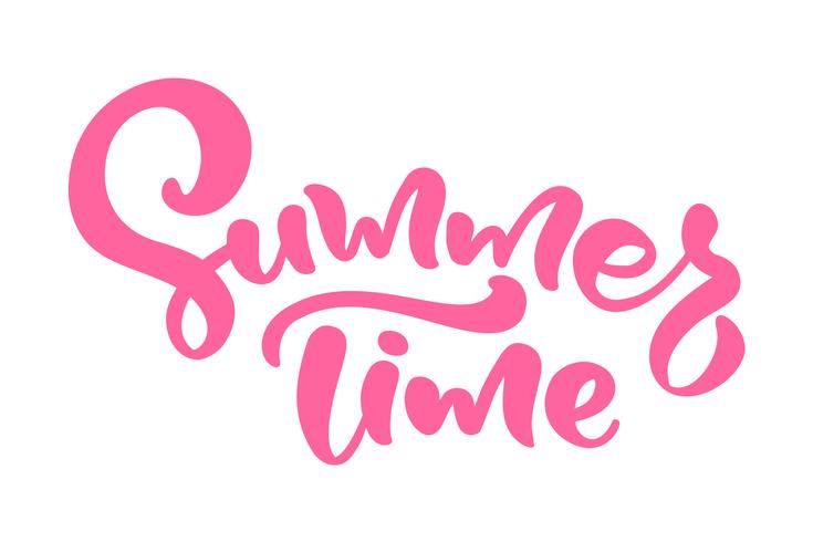 Red Calligraphy lettering phrase Summer Time. Vector Hand Drawn Isolated text