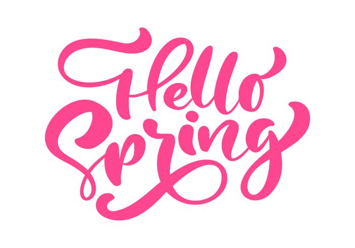 Red Calligraphy lettering phrase Hello Spring vector