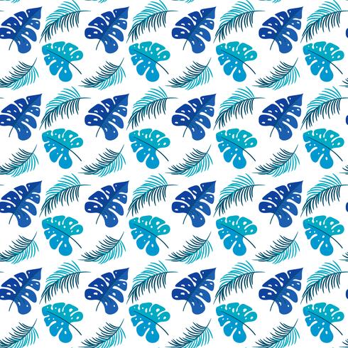 Tropical Leaves. Seamless Texture with Bright Hand Drawn Leaves of Monstera vector