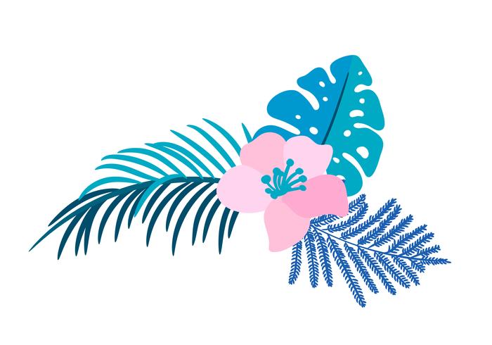 Vector summer isolated flat flower bouquet tropical palm monstera 