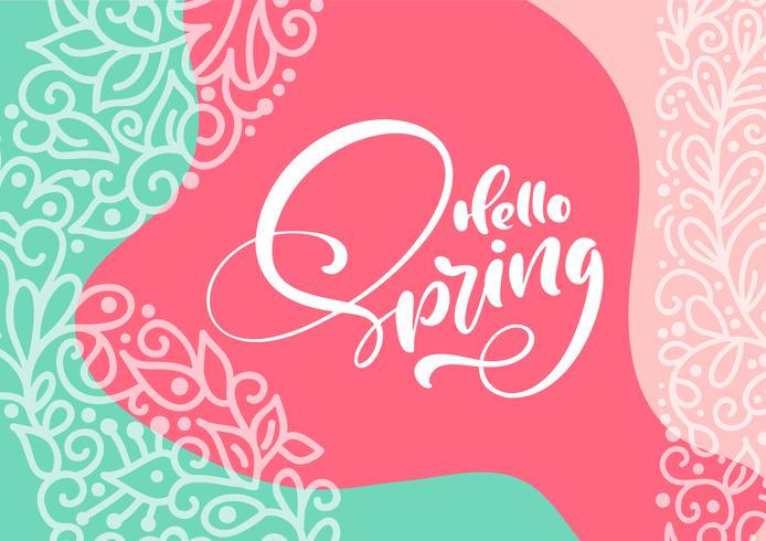 Abstract floral vector greeting card with text Hello Spring