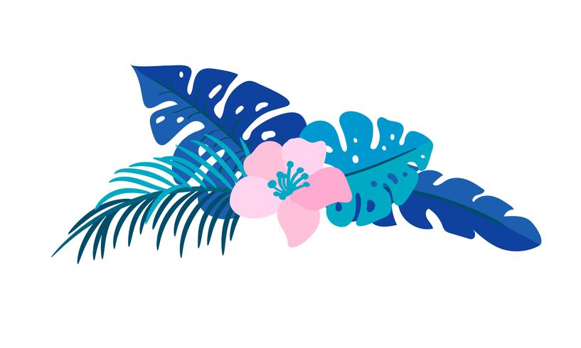 Vector summer isolated flat flower bouquet tropical palm monstera