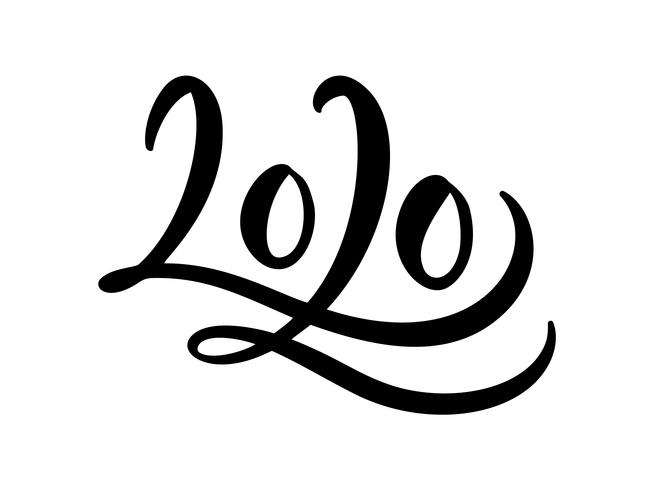 Hand drawn vector lettering calligraphy black number text 2020