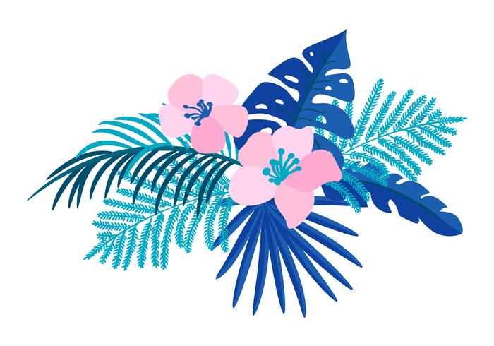 Vector summer isolated flat flower bouquet tropical palm monstera 