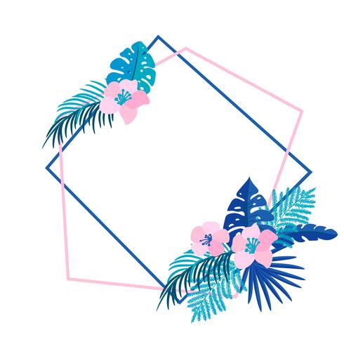 Geometric Summer wreath with tropical palm flower and place for text vector