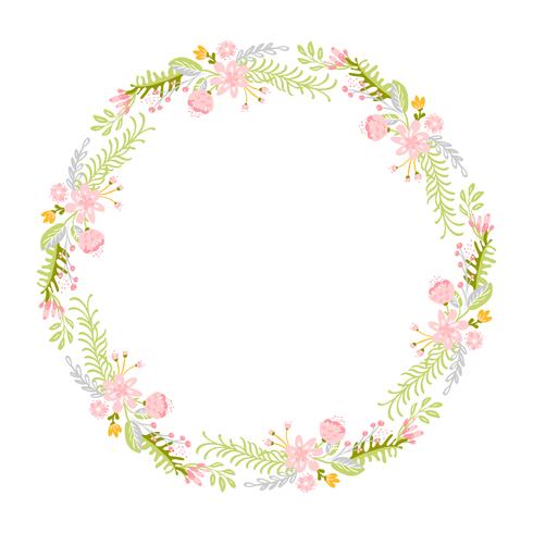 Spring flower herbs wreath. Flat abstract Vector garden frame