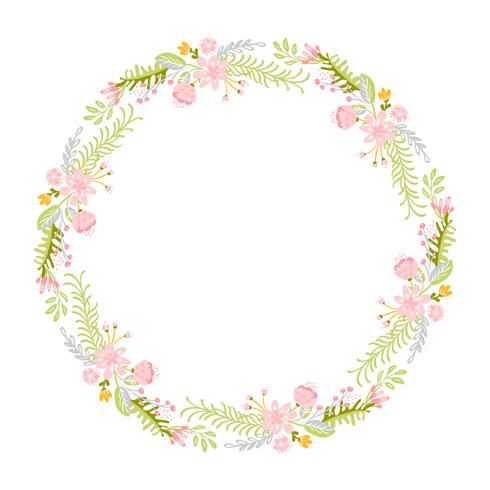 Spring flower herbs wreath. Flat abstract Vector garden frame