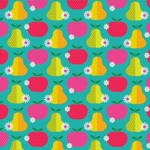  retro apples and pears pattern on blue background vector