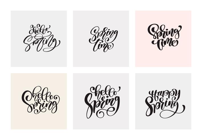 Set of Spring Calligraphy lettering phrases vector
