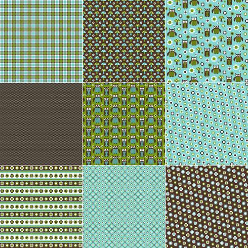 Blue  Green Owl Patterns vector