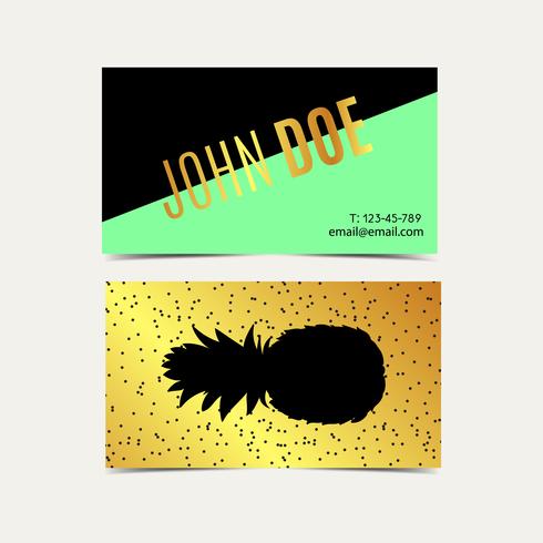 Business cards With pineapple vintage gold background. vector