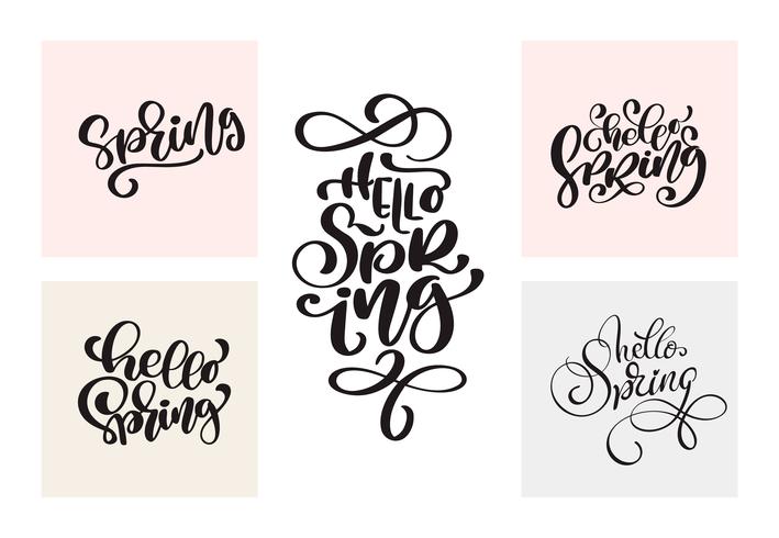 Conjunto de frases de caligrafía de primavera escritas a mano vector