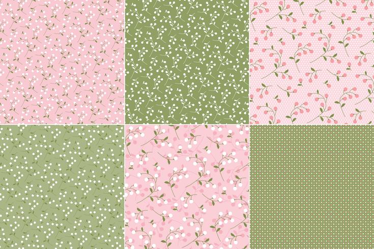 Pink  Green Florals  Polka Dots vector