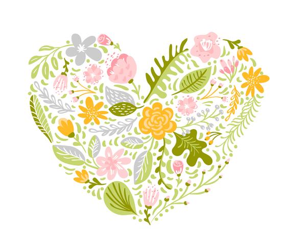 Vector illustration of colorful flowers in heart shape