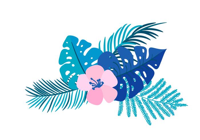 Vector summer isolated flat flower bouquet tropical palm monstera on isolated