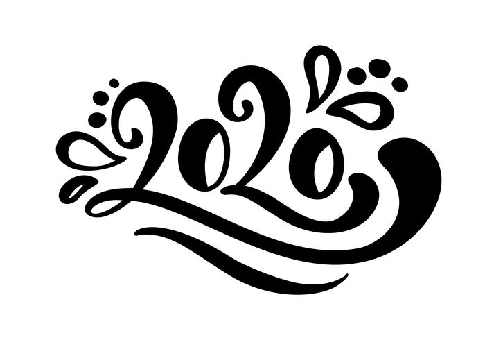 Hand drawn flourish vector lettering calligraphy number text 2020.