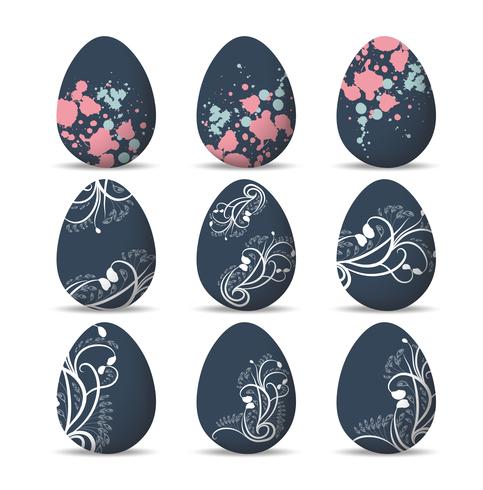 Set de huevos de pascua y felices pascuas vector