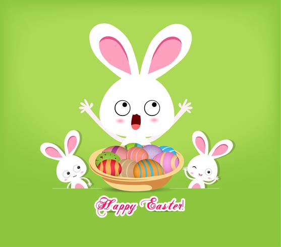 happy easter rabbit and eggs background vector