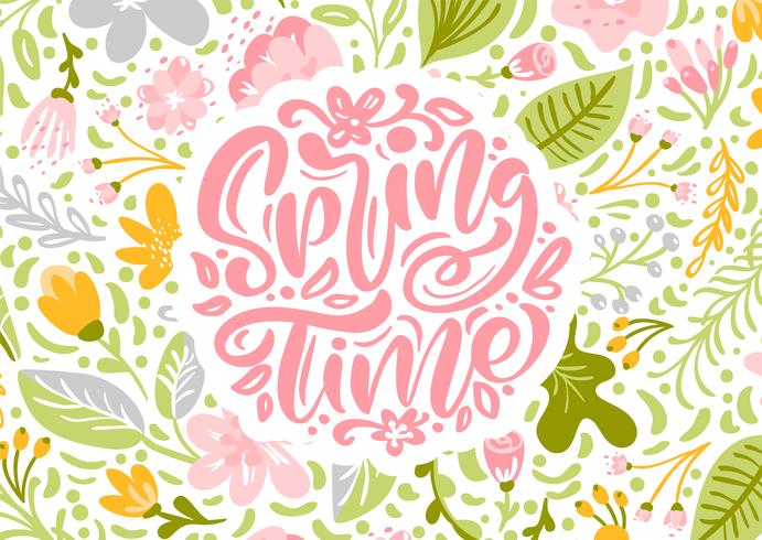 Flower Vector greeting card with text Spring Time