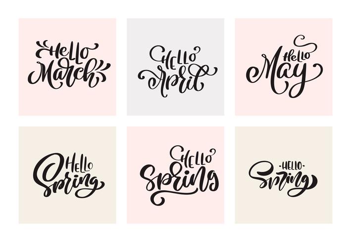 Conjunto de frases de letras de caligrafía de primavera vector