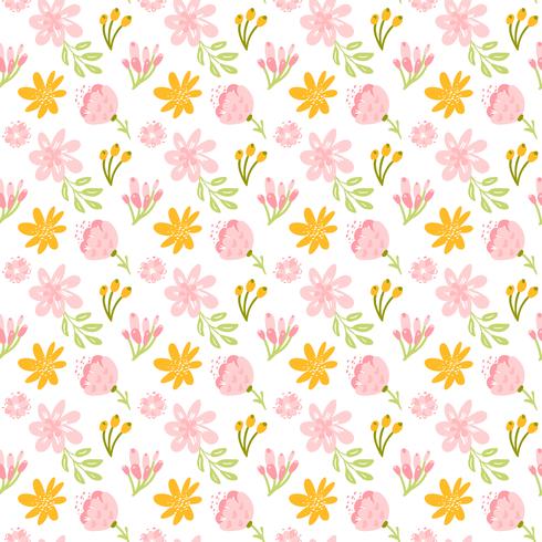 Vector seamless pattern with flat flower bouquet and leaves