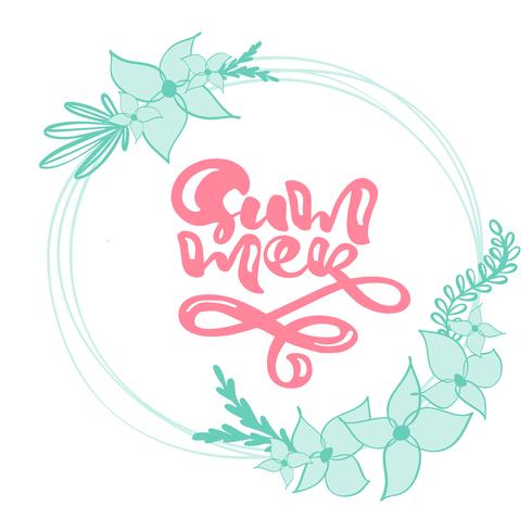 Caligrafía letras guirnalda floral texto verano vector