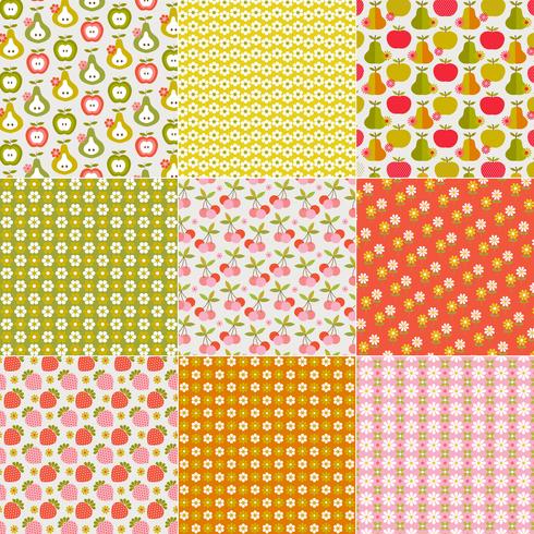 Retro Fruit  Flower Patterns vector