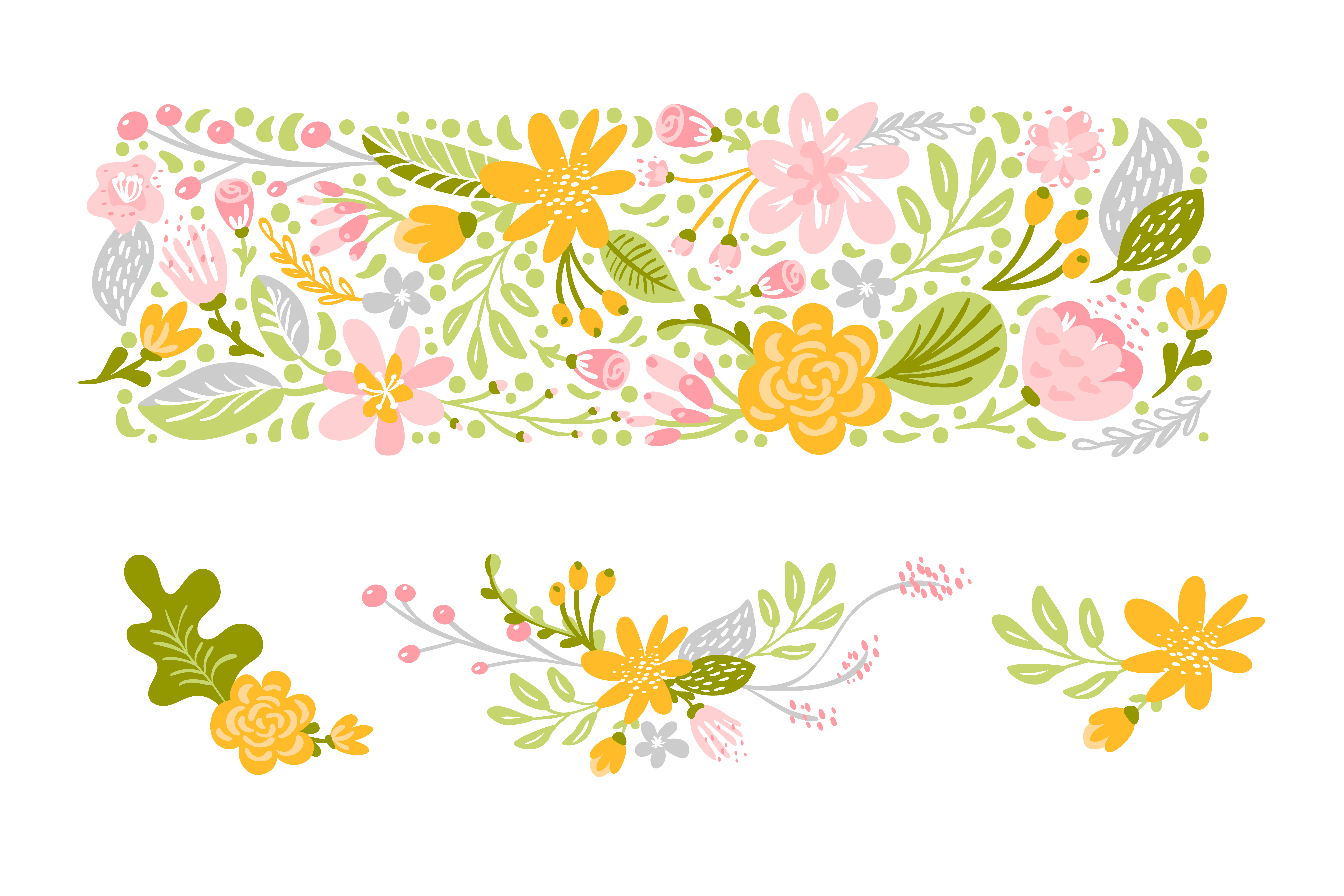 Flower Vector set in pastel colors. Isolated floral flat
