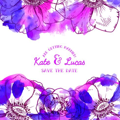 Watercolor anemone flowers invitation.  vector