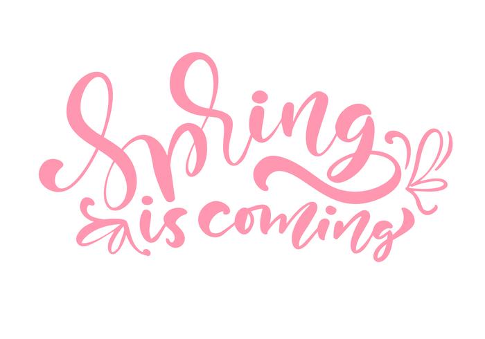 La frase de letras de caligrafía de color rosa llega la