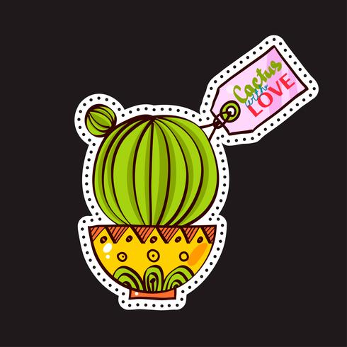 Parches de moda, broches con cactus. vector