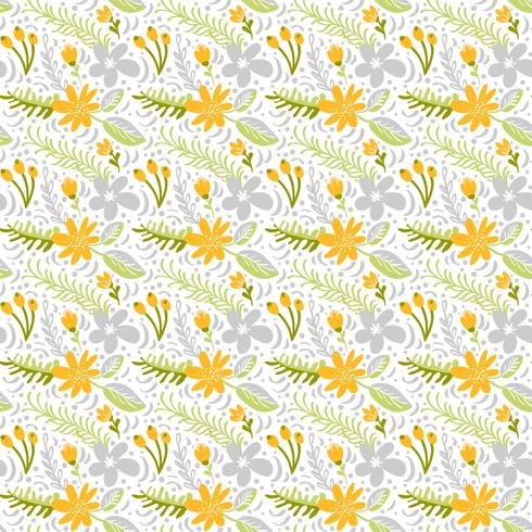 Vector seamless pattern with flat flower bouquet and leaves