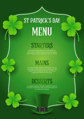 St Patrick's Day menu design with top hat and clover vector