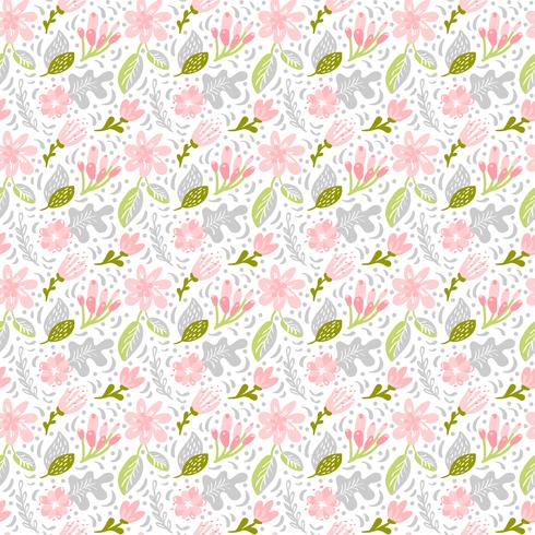 Vector seamless pattern with flat flower bouquet and leaves